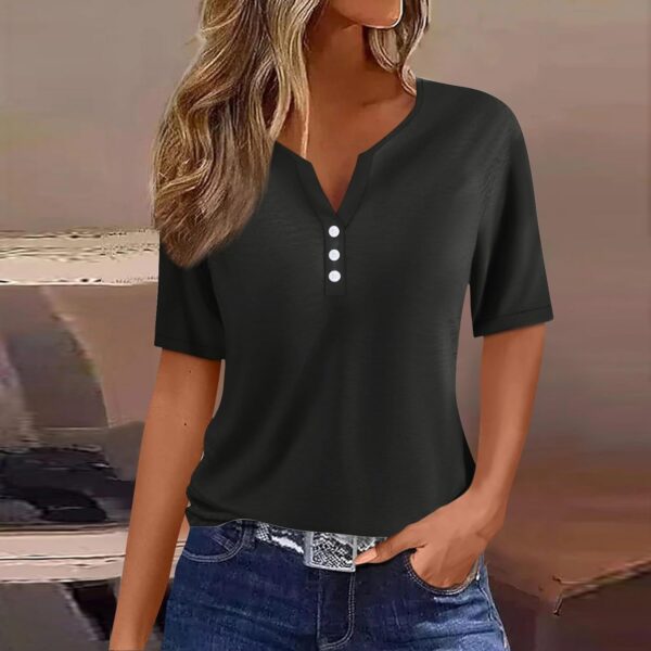 Women's T Shirt Tee Print Button Short Sleeve Daily Fashion Basic V- Neck Regular Top - Image 2